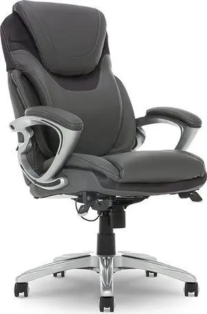 Serta Bryce Executive Office Chair, Ergonomic Computer DeskChair with Patented AIR Lumbar Technology, Comfortable Layered Body Pillows for Cushioning, SertaQuality Foam, Bonded Leather, Gray