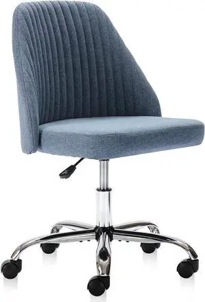 SMUG Home Office Desk Chair, Office Chairs Desk Chair Rolling Task Chair Computer Chair Adjustable with Wheels Armless for Bedroom, Vanity Chair for Makeup Room, Living Room Blue, Welcome to consult