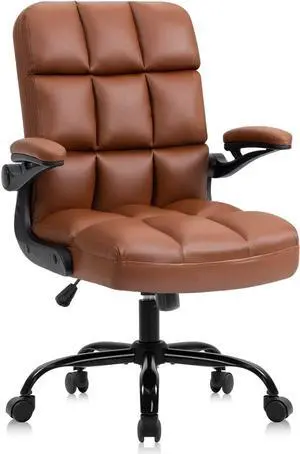YAMASORO Office Chair Home Desk Chairs with Wheels Executive PU Leather Swivel Chair with Adjustable Height and Flip-up Arms for Adult and Teens,Portable Brown YAMASORO Office Chair Home Desk Chairs with Wheels Executive PU Leather Swivel Chair with Adjustable Height and Flip-up Arms for Adult and Teens,Portable Brown