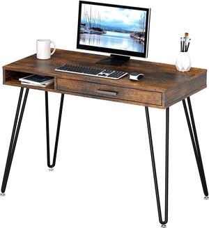 SHW Home Office Computer Hairpin Leg Desk with Drawer Rustic Brown
