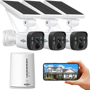 Hiseeu Wireless Security Camera Outdoor, 4MP Solar Camera, Wire-Free, Battery Powered Home Camera,4CH Expandable,PIR,Spotlight, 2-Way Audio, IP66 Waterproof, 90-Day Video Storage, Work with Alexa