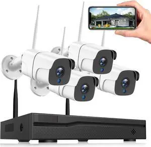 Wireless Security Camera System, with 8CH 4K NVR (500GB HDD Pre-Installed) & 4X 2MP Night Vision WiFi Cameras - Expandable to 8 Cameras, Indoor/Outdoor Security, Motion Alerts, H.265+