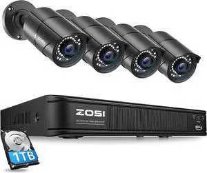 Gadpiparty ZOSI H.265+ 5MP 2K PoE Home Security Camera System, 8 Channel PoE NVR with 1TB HDD for 24/7 Recording, 4X Ultra HD 5MP Weatherproof IP PoE Cameras Outdoor Indoor,160ft Night Vision, Remote