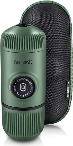 WACACO Nanopresso Portable Espresso Maker Bundled with Protective Case, Upgrade Version of Minipresso, Mini Travel Coffee Machine, Perfect for Camping, Travel and Office (Elements Moss Green)