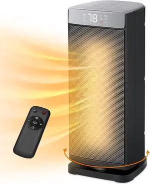 Space Heater for Indoor Use, 1500W Fast Heating, Electric & Portable Ceramic Heaters with Thermostat, 5 Modes, 24Hrs Timer, 80°Oscillating Room Heater with Remote, Safe for Office Bedroom Use