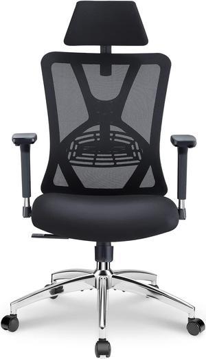 Ticova Ergonomic Office Chair - High Back Desk Chair with Adjustable Lumbar Support, Headrest & 3D Metal Armrest - 130° Rocking Mesh Computer Chair