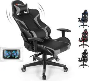 Goplus Gaming Chair, Massage Office Chair Computer Gaming Racing Chair, High Back PU Leather Adjustable Arms Headrest Ergonomic Reclining Game Chair, Rolling Swivel Executive Chair