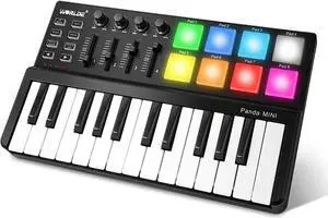 MIDI Keyboard Controller 25 Keys, Worlde Panda MINI USB Midi Keyboard with Drum Pads, Beat Maker Machine Pad, Black