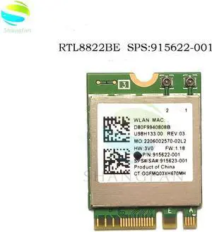 Lejiahong AC WIFI Adapter RTL8822BE 2.4G/5GHz 802.11AC/A/B/G/N WiFi + Bluetooth4.1 SPS:915623-001 NGFF M.2 Wireless WLAN Card