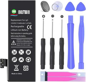 IBESTWIN 3.8V 1440mAh Replacement Battery for iPhone 5 A1428, A1429 and A1442 with Replacement Tool Kits, Adhesive Strip and Instruction(Not for iPhone 5S or 5C)-3 Years Warranty