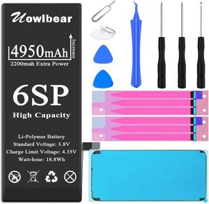 uowlbear Battery for iPhone 6s Plus, 4950mAh Replacement Battery for iPhone A1634 A1687 A1699 with Complete Replacement Kits, Two Set Adhesive Strips and Waterproof Seals -High Capacity 0 Cycle