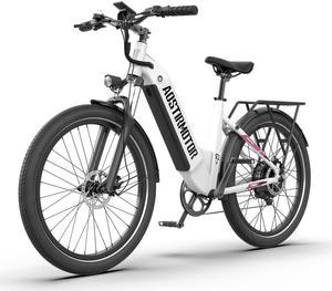 AOSTIRMOTOR Princess Electric Bike for Adult 750W, 26Inch Fat Tire, 52V15AH SAMSUNG Removable Battery, LED Headlight, Suspension Fork, Shimano 7 Speed Gears, Max Capacity 300LBS(White)