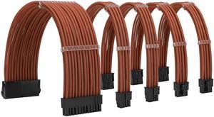 KOZYFOX Sleeve Extension Power Supply Cable Custom Mod Braided Cable Kit with Combs, 18AWG ATX, 1 x 24P (20+4), 2 x 8P (4+4) CPU, 2 x 8P (6+2) GPU Set, 11.8 inch/30cm - Brown