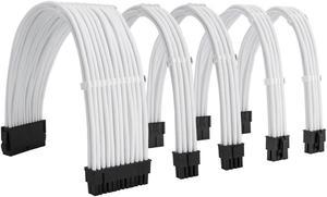 KOZYFOX Sleeve Extension Power Supply Cable Custom Mod Braided Cable Kit with Combs, 18AWG ATX, 1 x 24P (20+4), 2 x 8P (4+4) CPU, 2 x 8P (6+2) GPU Set, 11.8 inch/30cm - White