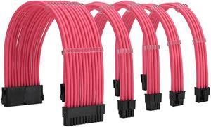 KOZYFOX Sleeve Extension Power Supply Cable Custom Mod Braided Cable Kit with Combs, 18AWG ATX, 1 x 24P (20+4), 2 x 8P (4+4) CPU, 2 x 8P (6+2) GPU Set, 11.8 inch/30cm - Pink