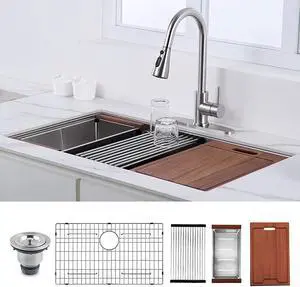 30X19 inch Workstation Ledge kitchen Sink Undermount Kitchen Sink 304 Stainless Steel Single Bowl