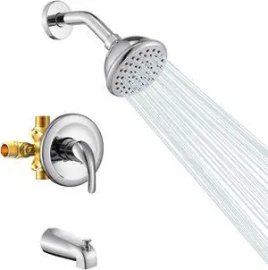 Shower Faucets Sets Chrome, Tub and Shower Trim Kit with Pressure Balance Valve, Single Handle Trim Kit with 4 Inch Shower Head, Tub Spout with Diverter