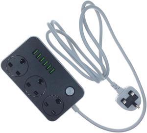 UK Plug 3.4A 6 USB Electrical Socket Extension Power Strip Charger Adapter 3 Outlet Surge Protection Switch Home
