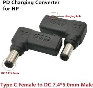 100W PD USB Type C Female Input to DC 7.4*5.0mm Male Power Charging Cable for HP G42 G50 G56 G60 G61 G62 G70 G71 G72(7406H-100W)