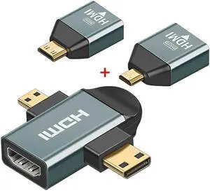 OIAGLH 3pcs/set Micro & Mini HDMI to HDTV 1.4 Female 2-in-1 Combo Adapter 4K@60hz