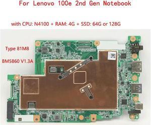 FOR FRU:5B21B64356 For 100e 2nd Gen Notebo Type 81M8 BM5860 V1.3A with CPU N4100 RAM 4G+SSD: 64G 128G