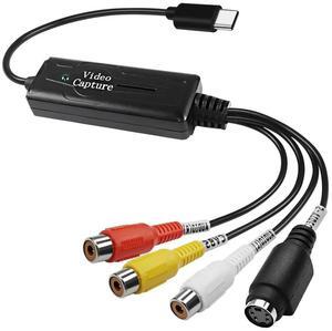 For RCA AV to USB C Converter Video Capture Card Adapter 1 Channel AV NTSC PAL Video S Video/Composite to USB Converter