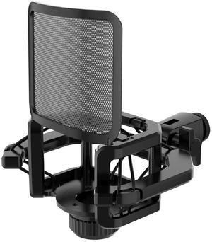For Microphone Shock Mount with Microphone Filter Windscreen Reduce Noise Anti Screen Stable Easy Install,Black