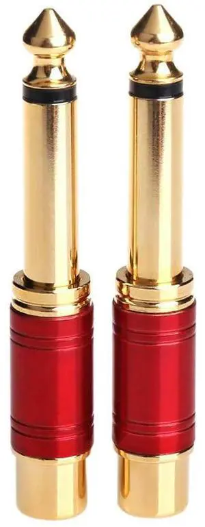 For 6.35mm 1/4 inch Male Mono TS to RCA Female Interconnect Audio Adapter Conversion Plug (Red 2 Pack)