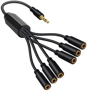 For 3.5mm TRS Male to 6-Port 3.5 Female Jack Headphone Splitter Cable Stereo AUX Audio Adapter for PC TV Speaker