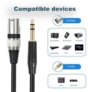 For 1/4 Inch to XLR Male Balanced Signal Interconnect Cable 6.35mm to XLR Patch Cable Microphone Balanced Cable 100cm