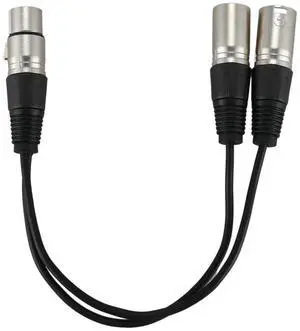 For 3pin XLR FEMALE jack to dual 2 MALE plug Y SPLITTER cable adaptor 1 ft cord