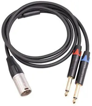 For Dual 6.35mm 1/4 In to XLR Male Y Splitter Cable,3Pin XLR Male to Dual 6.35mm Plug Audio Microphone Cable,3.3Feet/1Meters