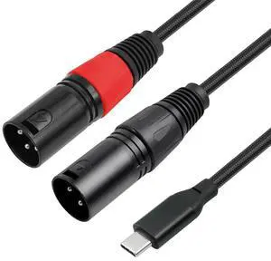 For Type C Input to Dual XLR Male Output OFC Audio Cable for Speakers Amplifier Mixer 100cm