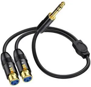 For Dual Female XLR to 1/4 Inch TRS Stereo Male Plug Y-Splitter Cable 2-XLR Female to Quarter Inch Adapter Patch Cord-C