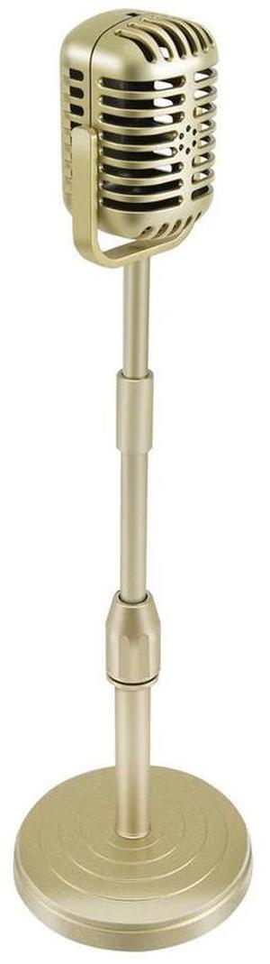 For Vi e Desktop Microphone Prop Model with Adjustable Height, Classic Retro Style Microphone Stand Fake Mic Prop,Gold