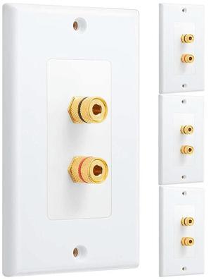 For 4 Pack Single Gang 1.0 Speaker Wire Wall Plate ( Plug Wall Plate) for 1 Speaker, White