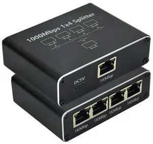 For 5 Port Gigabit Ethernet with USB Power Cable, 1000Mbps Ethernet Splitter 1 to 4 Out for Cat 5/5E/6/7/8