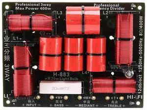 For 400W 3 Way Crossover Divider Hifi Tweeter Woofer Speaker Crossover 1250H/5000HZ with High-Pitched Protection