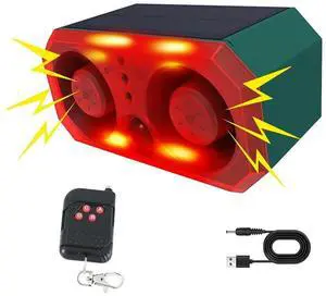 For Solar Outdoor Motion Sensor with 13 Sound,130db Dual Speaker Motion Detector Light with Remote for Farm Yard