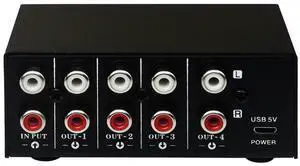 For 1 in 4 Out Stereo Signal Source Splitter Audio Signal Distribute Device Non Consumption Output RCA Interface