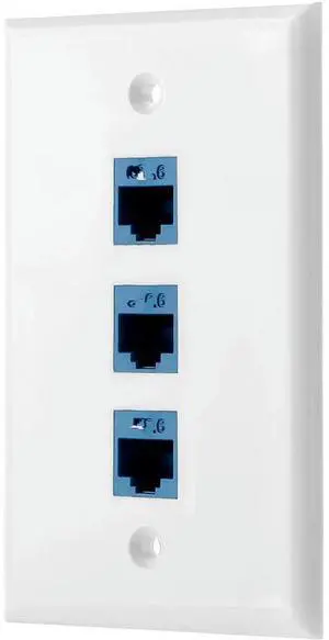 FOR 1Pack 3-Port Ethernet Wall Plate, RJ45 Wall Plate with RJ45 Keystone Inline Coupler Insert,Cat6 Keystone Jack Wall Plate