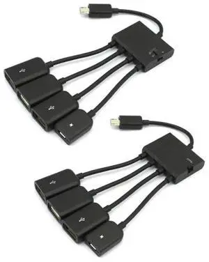 FOR 2Pcs 4 Port Micro-USB OTG Hub Cable Con tor Spliter Adapter for Tablet Computer PC Power Charging