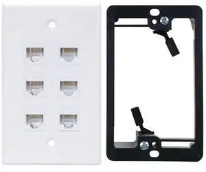 FOR Cat6 Wall Plate 6 Port With 1 Gang Low Voltage Mounting Bracket For Cat5e, Cat6, Cat6a, Cat7 Networking Cables, White