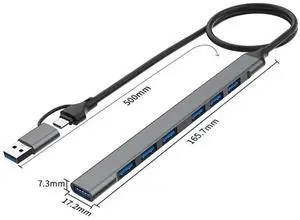 FOR 7 Port USB Hub Slim Mini 2 in 1(USB-C+USB 3.0) To USB 2.0X6+USB 3.0X1 5Gbps Fast Transmission USB3.0 Hub Splitter