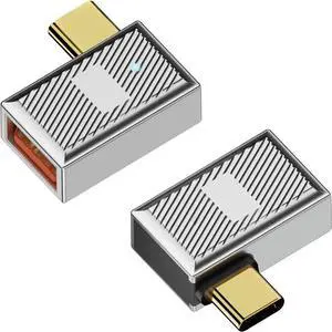 FOR 10Gbps USB C to USB3.1 90° Angle OTG Adapter120W Type C Male to USB3.1 Female Right Angle Data Connector LED Light 2pack