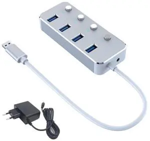 FOR USB 3.0 Power Adapter 4 Ports Aluminum Alloy Splitter Hub USB Hub 3.0 USB Multi Extender Switch 1.2M Cable Hub EU Plug B