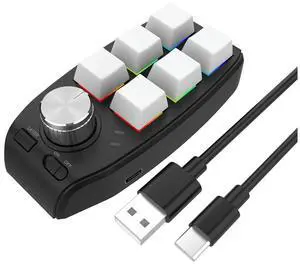 FOR RGB Custom Knob Keyboard 6 Key 1 Knob Gaming Mini Keyboard Copy Paste Keypad Wired White