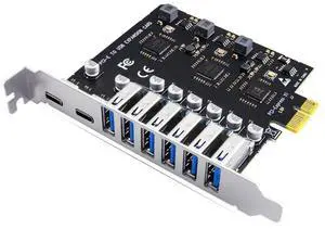 FOR USB 3.2 Type C PCI-E Expansion Card PCIE to USB Controller 6Port + 2Port USB-C 3.2 PCI-E Card Adapter