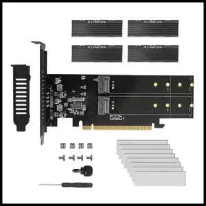 FOR PCIe To M2 Adapter Card, PCIE X16 4 Port M2 NVME M Key SSD Add on Card PCI Express Expansion Card with Heatsink