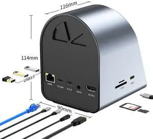 FOR 10 In 1 USB C Hub Type C 3.0 To 4K HD Adapter With RJ45 SD/TF Card Reader PD Fast Charge With Charging 15W USB Splitter